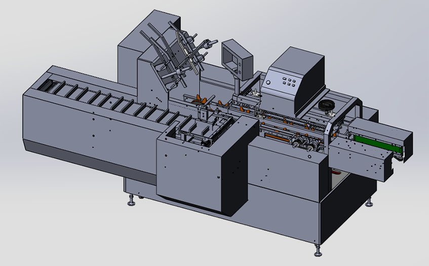 間歇式裝盒機(jī)solidworks設(shè)計(jì)圖帶熱熔膠機(jī)可生成加工圖